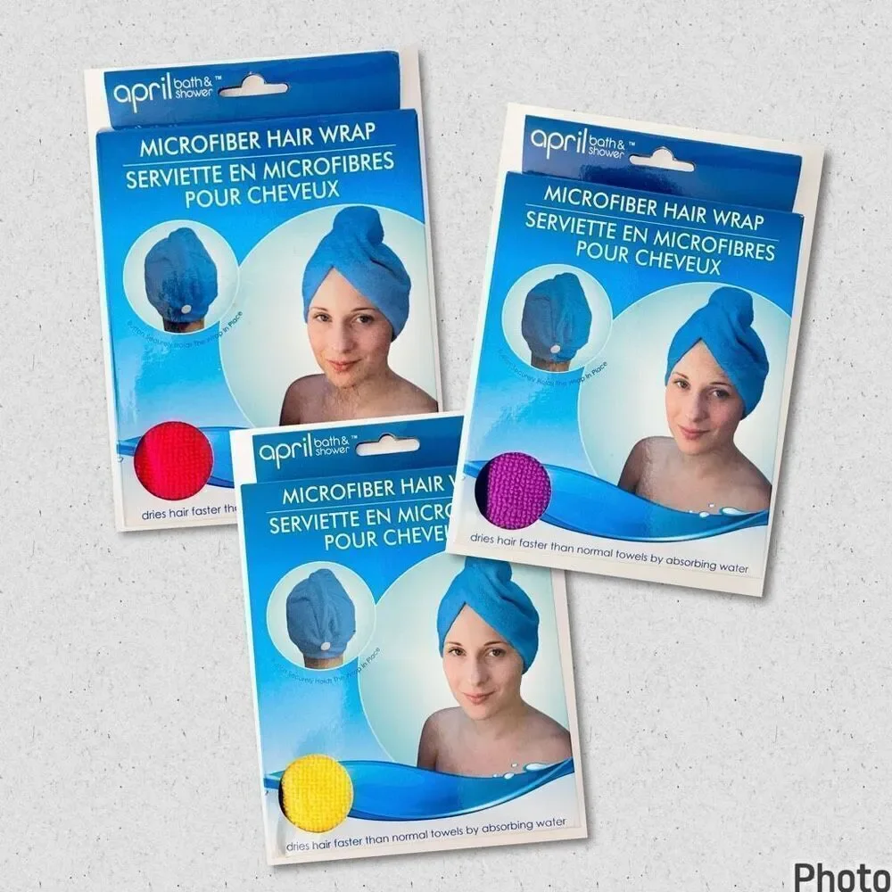 NWT 3 Microfiber Hair Wrap Hair Turban Towel Yellow Pink & Purple w/ hold button